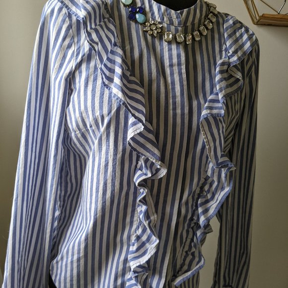 Madewell Striped Ruffle-Front Blouse Size M - Picture 2 of 8